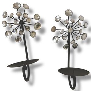 Y2K Crystal Starburst Wall Sconces Modern Glam Black Metal Candle Holders Pair